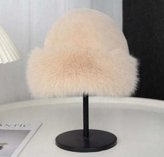 Unisex Beige Fur Bucket Hat